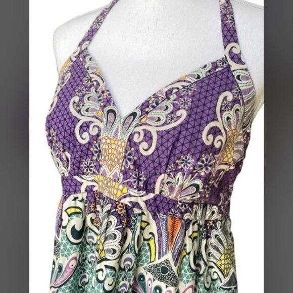 EXPRESS boho printed halter cotton dress Size 4 - Picture 2 of 8